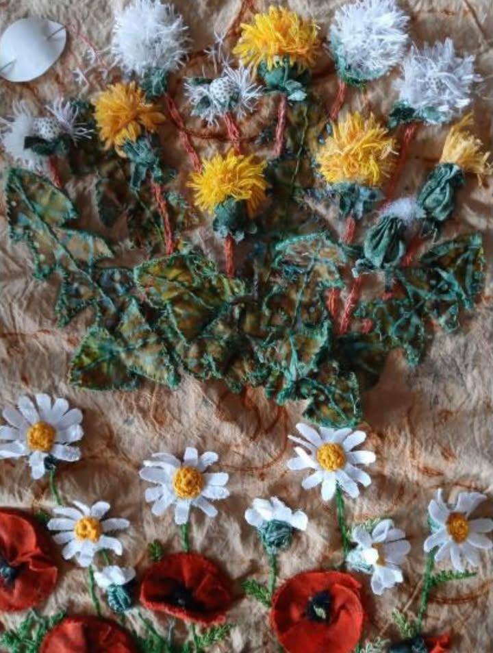 WIP mixed media embroidery by Artsites textile group member Val Gibbons