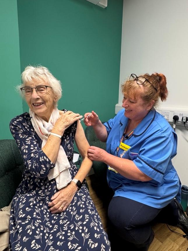 Margaret Keaveney, receiving a flu vaccination at a local clinic on 1 October