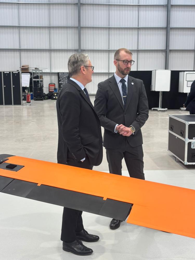 Swindon MP, Will Stone with PM, Kier Starmer in Swindon visiting STARK's drone factory earlier this month